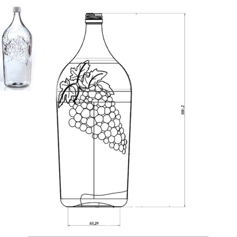 Бутылка для вина стеклянная ВИНОГРАД 2 л.